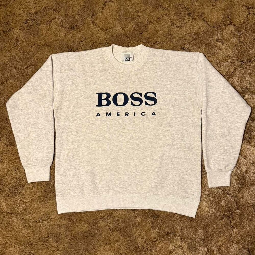 Vintage 90s Boss America Crewneck Lee Heavy Weight Sweatshirt Grey XLarge